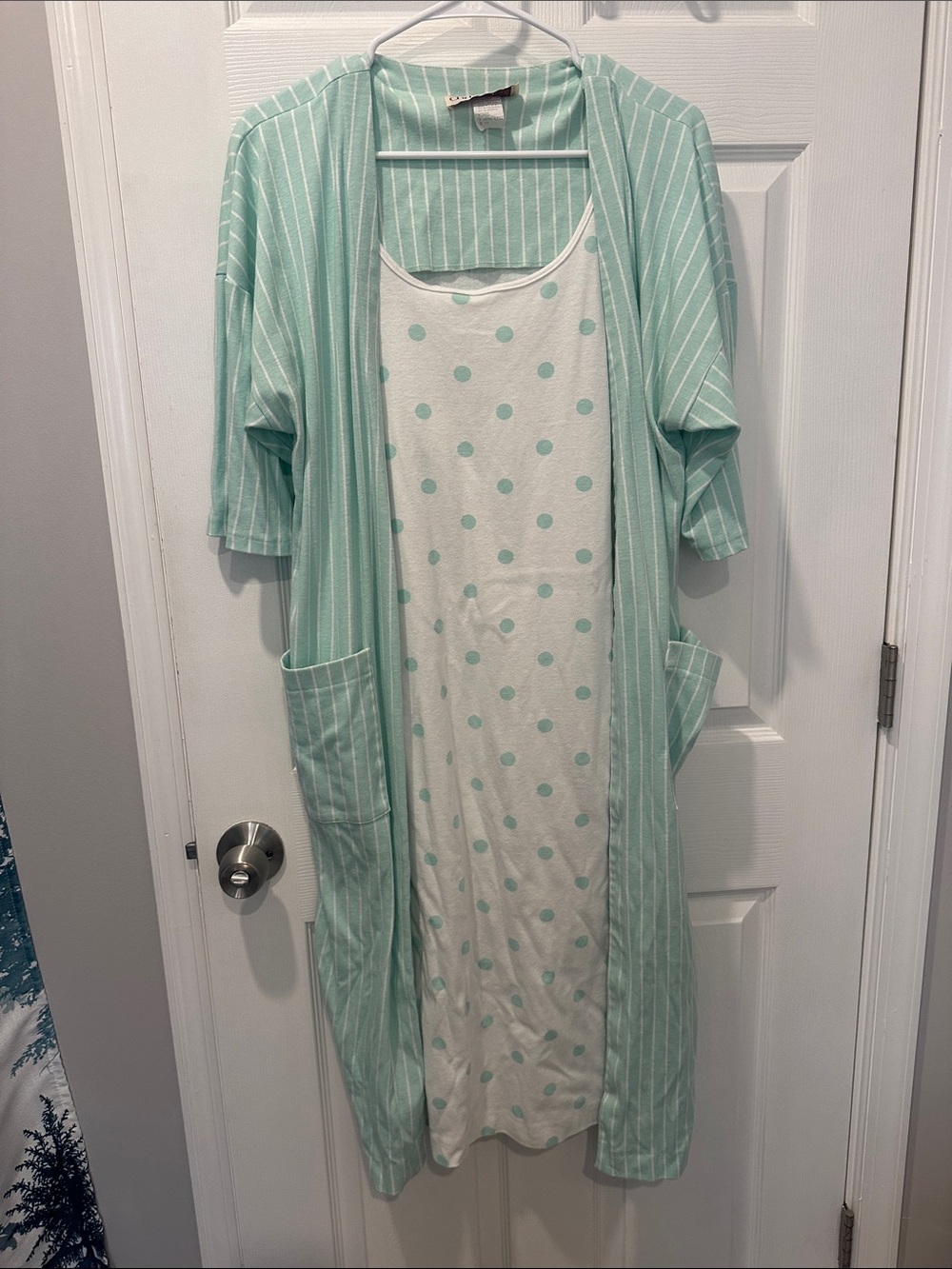 Vintage Mint Green Striped Duster with Polka Dot Slip